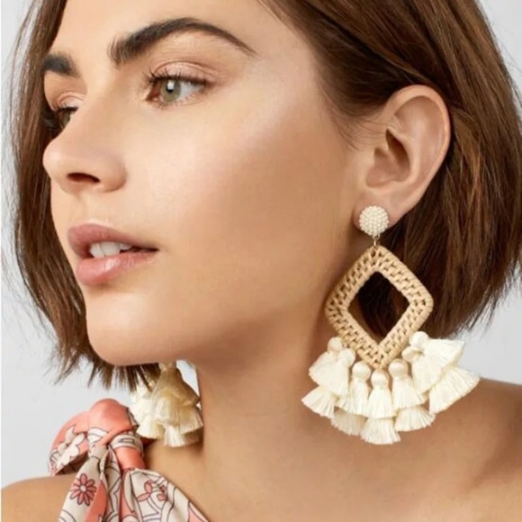 Jewelry - New Wooden Rattan Geometric Tassel Earrings